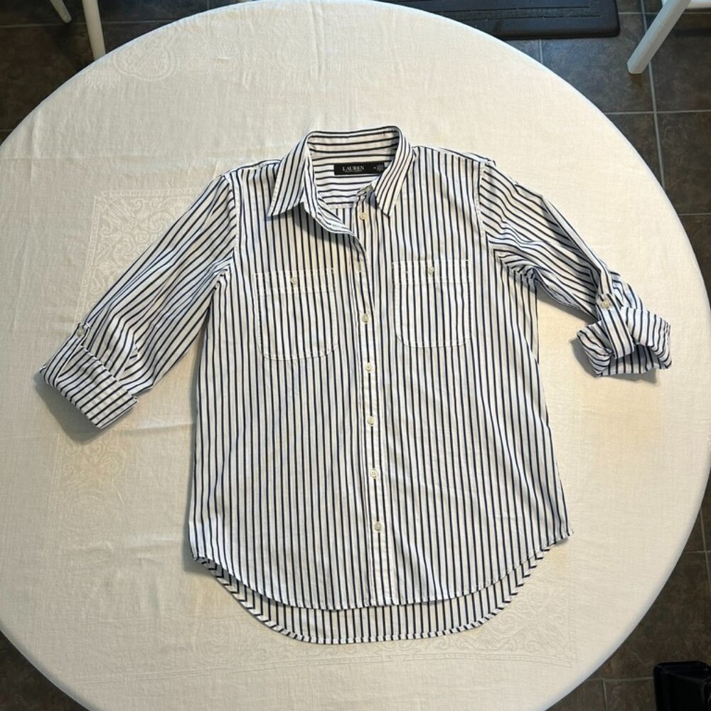 Women's LAUREN Relaxed Fit Cotton Roll Tab Sleeve Shirt